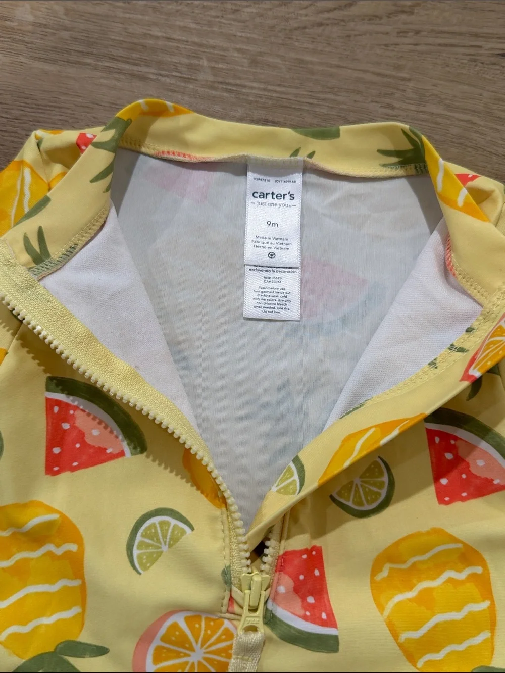 NWOT Carter’s Long-Sleeve Fruit-Print Kids Rashguard Swimsuit - 9M